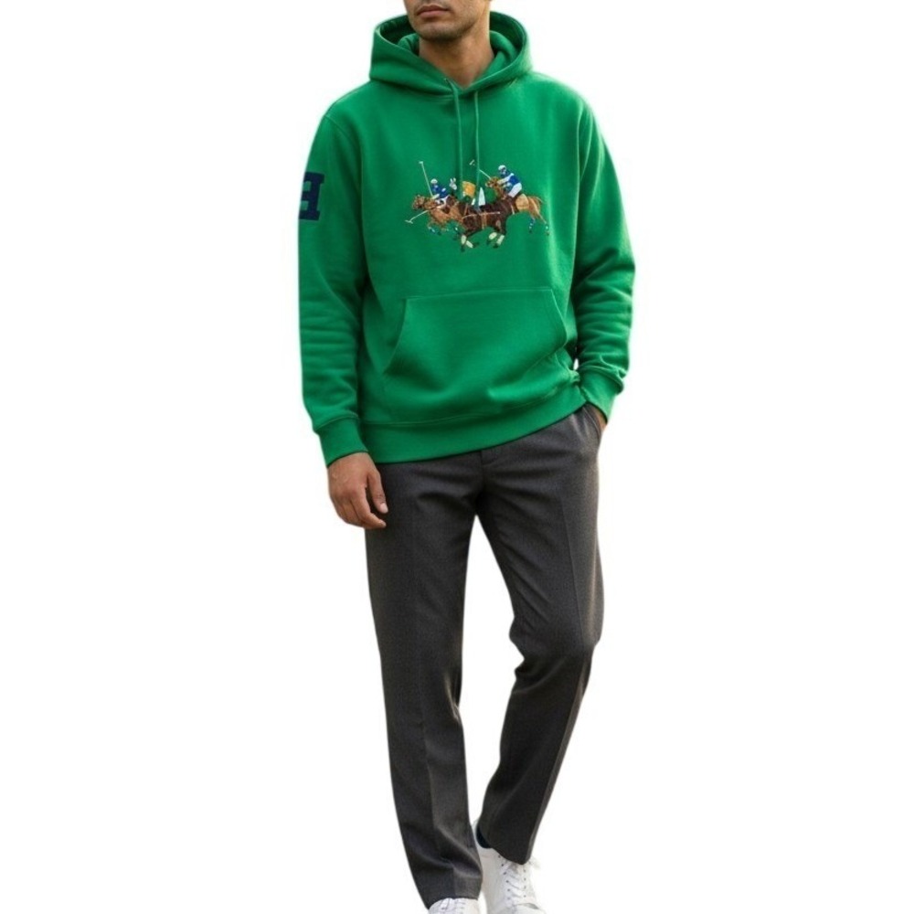Polo Ralph Lauren Triple Pony Embroidered Hoodie Green XL Spellout
